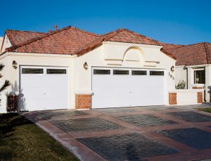 Clopay Modern Steel garage door with flush panel and horizontal window inserts